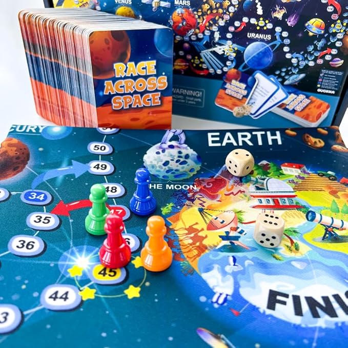 QUOKKA Space Board Game for Kids 8-12 - Learning Family Game for Teens and Adults - 130 Question Cards - Top Facts - Play Indoor & Outdoor - Educational Solar System Toy for 6 10 Year Olds