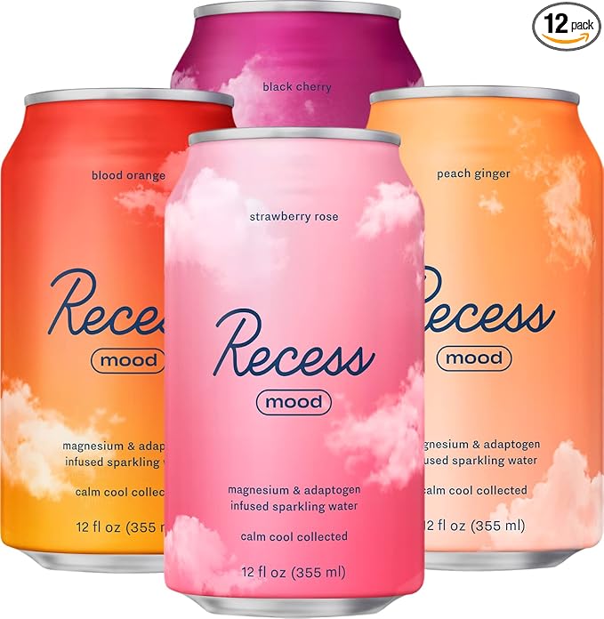 Recess Mood Magnesium Supplement Drink Calming Beverage, 12 Ounce (Variety Pack, 12 Pack) *Original Flavors*
