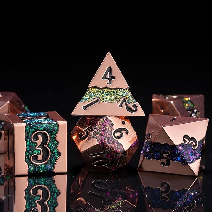 Metal RPG Dice Set,DND Polyhedral Dice Set 7pcs,Metallic Glitter Large Stripe Dice Set for Dungeons and Dragons Role Playing Games