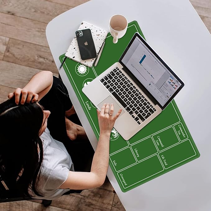 Card Playmat Stitched with Magic Zones, Game Mats Tabletop 24x14 inch for MTG/TCG Card Battles Commander Deck Gaming Desk Mat Duel Mat Card Gameplay Mats for Beginner (Black, Green, 2 Pack)