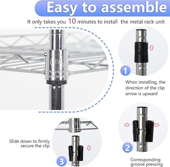 BestOffice Metal Garage Shelving 6 Tiers Garage Storage Shelves Heavy Duty 17”D x 12”W x 64”H Easy Assemble Wire Shelving NSF Certified Storage Shelves with Levling Feet for Home Garage Office, Chrome