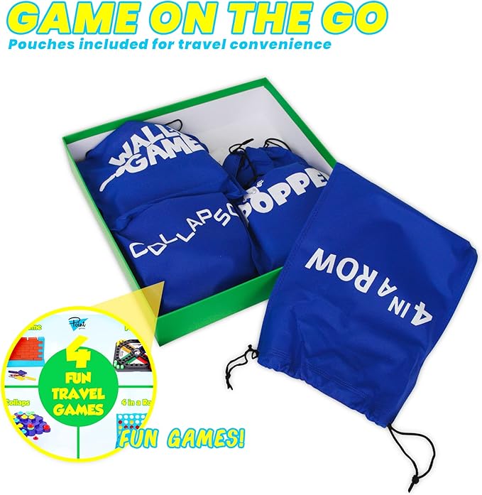 Travel Games 4-in-1 Airplane Travel Essentials, Road Trip Essentials Kids Fun Games, Easy Storage & Travel Friendly, Critical Thinking and Brain Development Skills