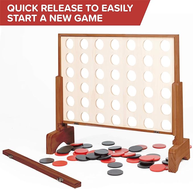 Play Platoon Giant 4 in a Row Game Outdoor, 4 in a Row with Coins, Case and Rules - Extra Large Yard Games for Adults and Family - Stained Wood