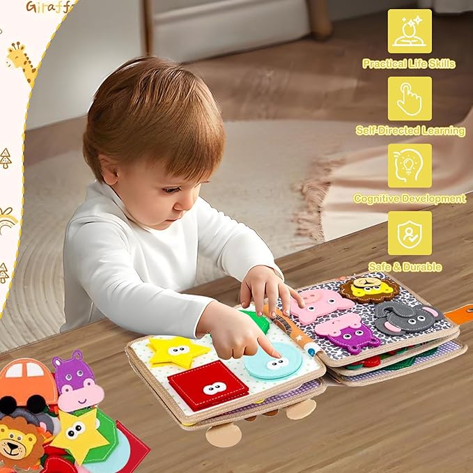 Busy Book for Toddlers 1-3, Montessori Busy Board for Kids, Preschool Learning Role Play Book Toy