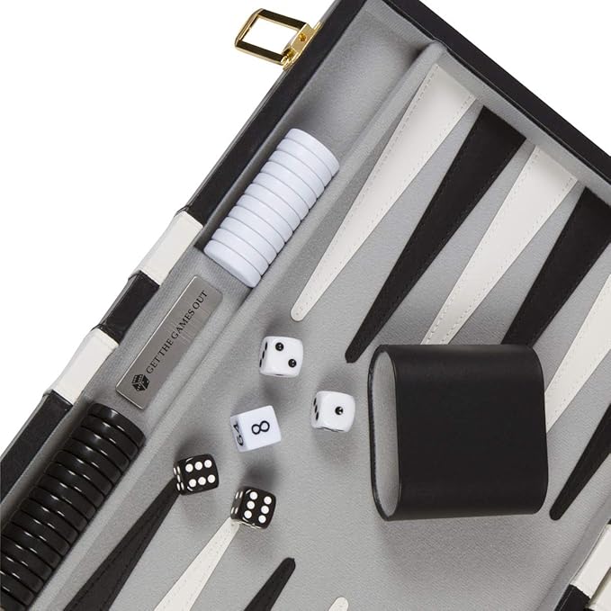 Get The Games Out Top Backgammon Set - Classic Board Game Case - Best Strategy & Tip Guide - Available in Small, Medium and Large Sizes (Black, Medium)