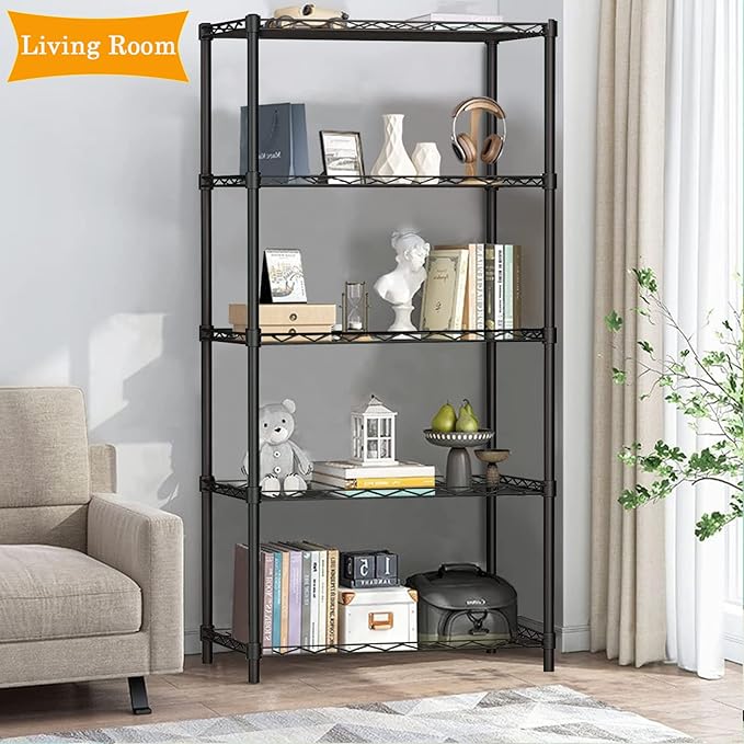 5 Tier Shelves Storage, Wire Shelf Unit, Standing Adjustable Metal Shelves Organizer, Storage Racks for Restaurant Garage Pantry Kitchen Garage23.6" x 13.8" x 59"