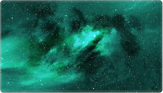 Card Playmat 24" x 14" Game Mat for MTG/TCG Cards, Trading Card Game Stitched Play Mats Original Duel Mat Gaming Competition Pad Board Games Card Binder, Galaxy Green Mana