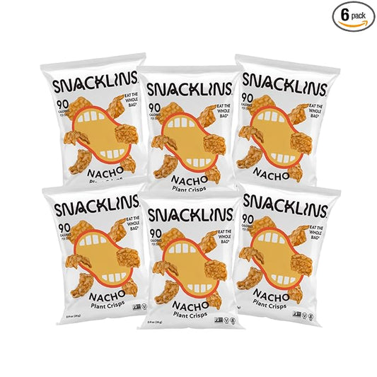 SNACKLINS Plant Based Crisps NACHO Flavor Crips - Gluten Free, Grain Free, 100% Kosher, Vegan Healthy Snacks, Crunchy Puffed Snack, Only 90 Calories Per Bag - .9oz (Case of 6)