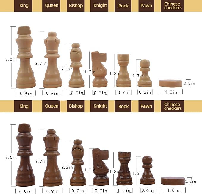 Wooden Chess and Checkers Game Sets Magnetic for Kids and Adult,Portable Travel Folding Game Board 2in1 Pieces Kits,Beginner Chessmen with Storage Slots