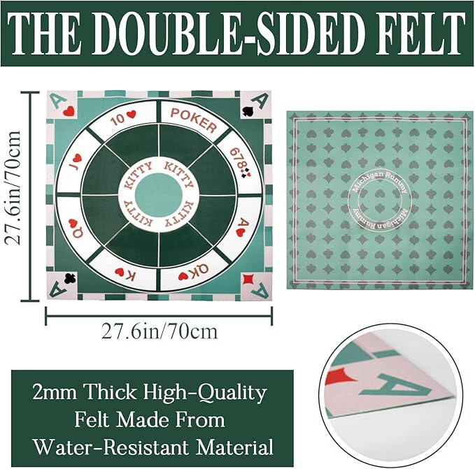 Michigan Rummy Play Mat,27.6" x 27.6", 2-9 Players, Tripoley Game Foldable Felt Mat,Classic Family Casino Games of Bets and Bluffs,The Perfect Blend of Rummy and Poker（Only Game Mats）