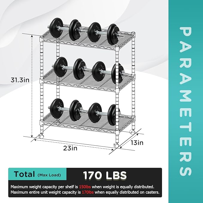 FDW 3-Shelf Adjustable,Storage Shelves Wire Shelving Shelving Unit Metal Shelves Storage Shelf with Wheels,13" D x 23" W x 31" H,Black