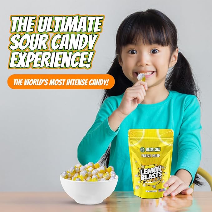 Fremon Heads Freeze Dried Lemon Fruit Candy from TikTok, ASMR Crunchy Candy, Sweet and Sour Kids Snacks, Unique Novelty Snack for Kids 4OZ