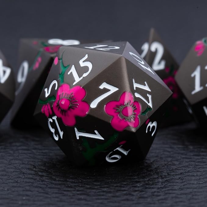 Metal DND Dice Set, 7 PCS With Gift Case for Dungeons and Dragons, Solid Metal Dice for Tabletop Game (Pearl Gun-Pink-Green)
