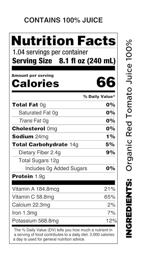 Pomona Organic Juices Pure Tomato Juice, 8.4 Ounce Bottle (Pack of 12), Cold Pressed Organic Juice, Non-GMO, No Sugar Added, Not from Concentrate, Gluten Free, Kosher Certified, Preservative Free