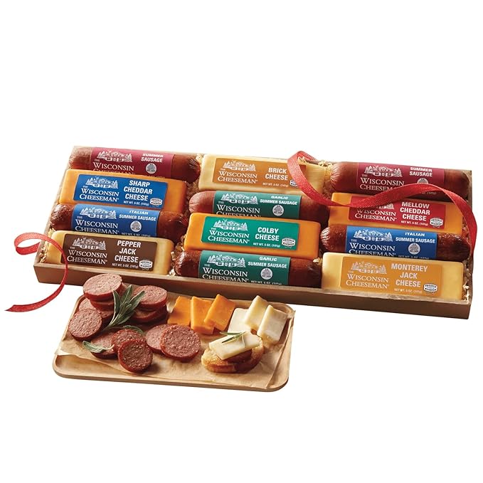 The Wisconsin Cheeseman 12-Star Lineup - 3 lbs. 12 oz. Gift of Gourmet Summer Sausage Meats and Cheeses, Perfect for Charcuterie Boards, Holidays, and Thank You Gifts for Adults, Men, and Women