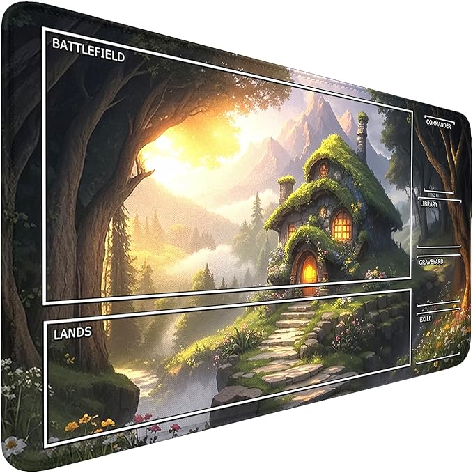 MTG Playmat- Stitched Edges Forest TCG Playmat-Non-Slip Landscape Play Mat Smooth Surface Rubber Base Board Game Mousepad 24x14 inches for Trading Card Game Playing with Storage Bags
