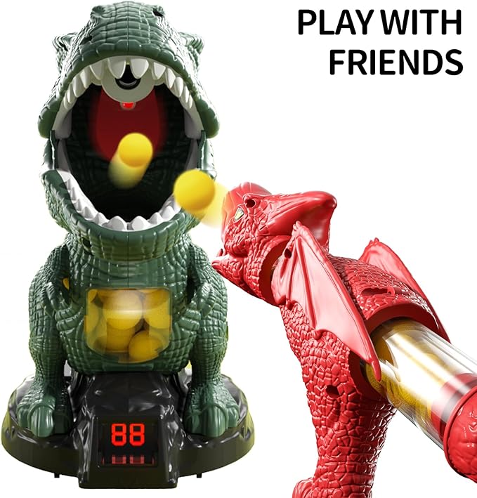 Babyhome Movable Dinosaur Shooting Toys for Kids 3 4 5 6 7+ Years, Tyrannosaurus Shooting Game with Water Mist Spray and Pterosaur Air Pump Foam Shooting Toys (Navy)