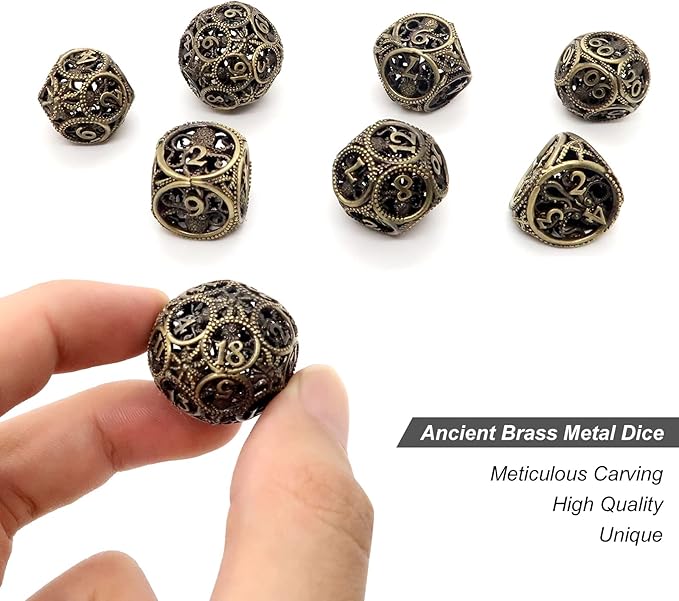 DND Dice,Hollow D&D Metal Dice,Unique Round Ball Design Octopus Dice with Gift Box for Dungeons & Dragon Gaming,7 PCs Steampunk Polyhedral D and D Dic (Ball Octopus Bronze)