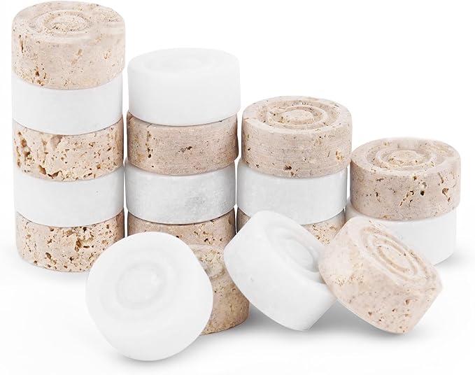 Marble Checkers 1.25 Inch White and Travertine Stone Pieces for Classic Checker Board Games, Tabletop Strategy Set for Adults & Family, Travel and Outdoor Play