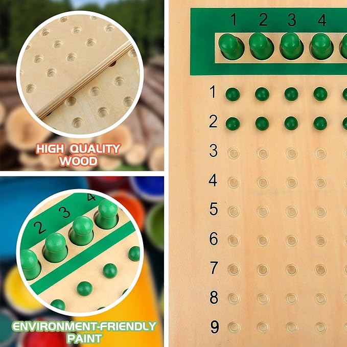 YHZAN Montessori Math Material Multiplication and Division Board Game Bead Boxed Arithmatics Wooden Math Manipulatives for Homeschool Classroom Kids Educational Toy