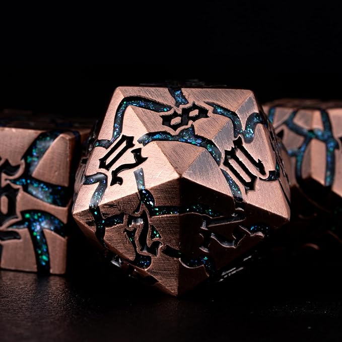 Dice Set D&D Dungeons and Dragons Dice D20 Metal DND Dice Set with Box, Polyhedral Role Playing Dice D12 D10 D% D8 D6 D4 for MTG RPG Board Games(Antique Copper Green)