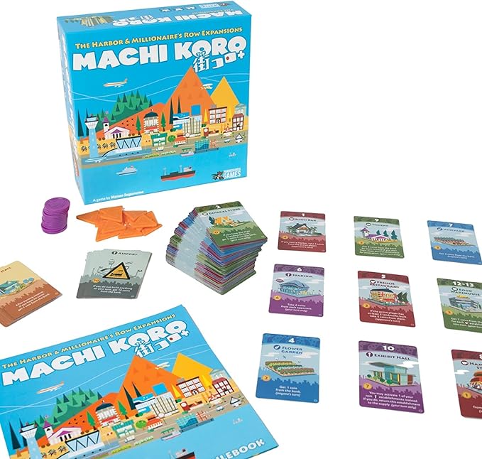 Pandasaurus Games Machi Koro THE EXPANSIONS - Harbor and Millionaire's Row Expansion Sets,Fast-Paced Dice Rolling Board Game for Kids and Adults,Ages 8+,2-5 Players,30-45 Min Playtime