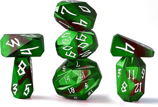 Metal DND Dice for Dungeons and Dragon, Metal Dice Set D and D with Cardboard Box Unique Cool RPG Polyhedral Dice for Role Playing Tabletop Games Gifts (Black Green)