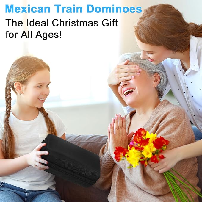 BATURU Double 12 Mexican Train Dominoes Set, Dominos Set for Adults, 91 Number Tiles with Carry Case, Fun Board Games for Adults & Family Game Night, Travel Games, Easter Basket Stuffers (8 Racks