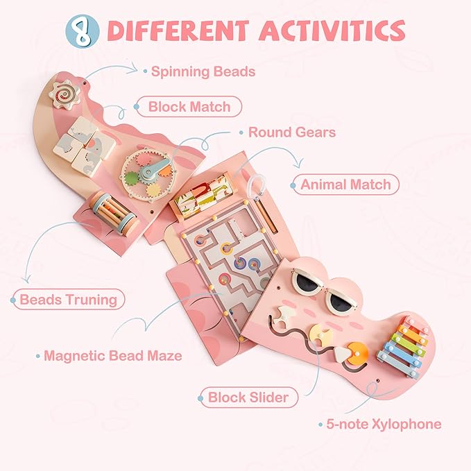 ROBUD Wooden Busy Board for Children - Montessori Learning Toy, Wall Mounted Activity Centre with Gears, Maze, Children's Wooden Toy Gifts for Toddlers, Girls, Boys