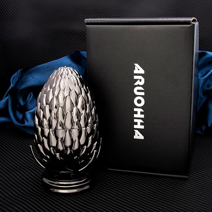 ARUOHHA DND Metal Dice Black Red Dragon Egg Dice with Rotating Dragon Egg Shell, Role Playing Game RPG Polyhedral D and D Dice Set D20 D12 D10 D8 D6 D4