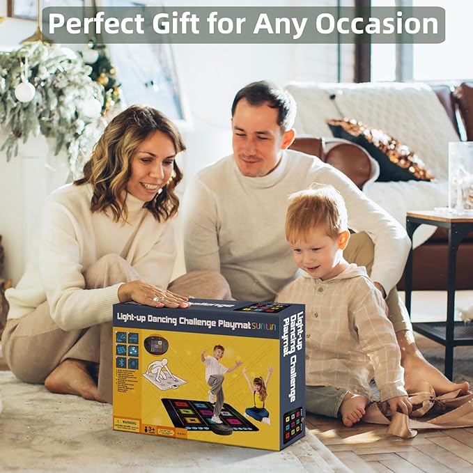 SUNLIN Light Up Dance Mat, Toy Gift for Girls Boys 3-10, Wireless Dance Pad w/ 9 Light-Up Buttons & Bluetooth, Music Pad w/ 4 Game Modes, Volume Control, Birthday Gifts for 3 4 5 6 7 8 Years Old Kids