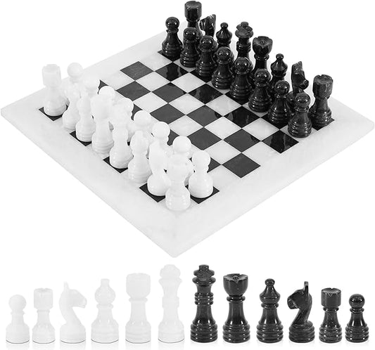 Radicaln Marble Chess Set 12 Inches White and Black Handmade Chess Sets for Games for Adults - 1 Chess Board & 32 Chess Pieces 2 Player Games - Travel Chess Board Game