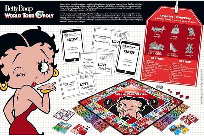 MasterPieces Opoly Board Games - Betty Boop World Tour Opoly - Officially Licensed Board Games For Adults, Kids, & Family