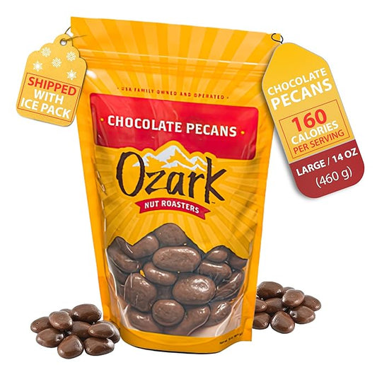OZARK NUT ROASTERS, Chocolate-Covered Pecans, Chocolate Flavored Savory Snacks, World-Class Gourmet Candied Nuts, Resealable Pack (16.0 oz)