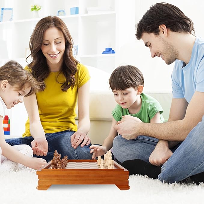 GSE Games & Sports Expert Wooden 7-in-1 Chess, Checkers, Backgammon, Dominoes, Cribbage Board, Playing Card & Poker Dice Game Combo Set (Deluxe)