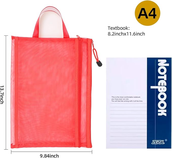 10 Pack 5 Color Mesh Zipper Pouch Bags, Nylon Puzzle Building Block Sets Toy Storage & Organization, Breathable See Through A4 Zipper Pouch with Handle for School Games