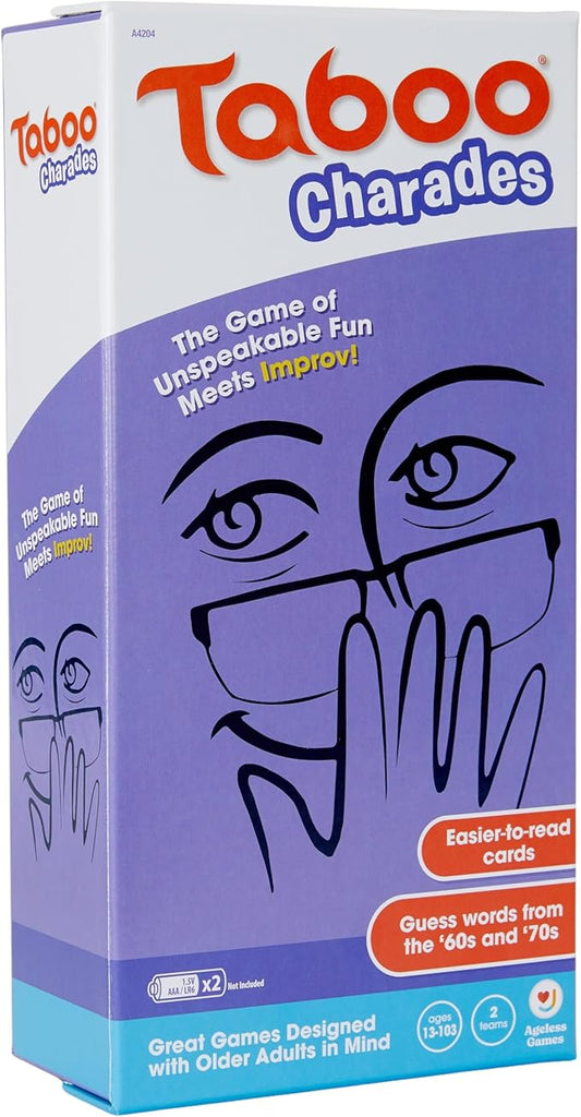 Ageless Games Taboo Charades - Classic Word Guessing & Charades Game for Older Adults - Big Easy to Read Cards for Low Vision - 80 Customizable Word Guess Cards - Fun Family Card Game for Ages 13-103