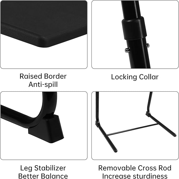 Allpop TV Tray Table, Adjustable TV Dinner Tray for Eating, Folding Laptop Table with 6 Heights & 3 Tilt Angles, Cup Holder on Couch & Bed, Black