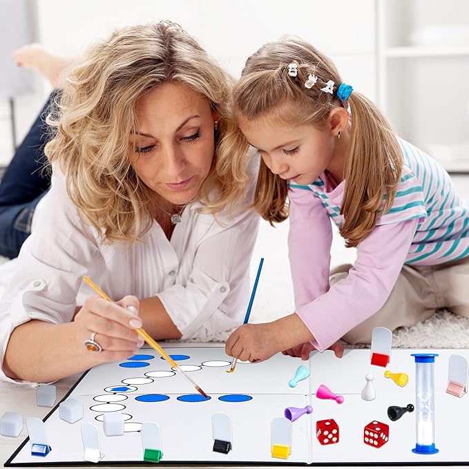 Deekin 131 Pcs DIY Create Your Own Board Game Kit with Blank Playing Cards, Foldable Blank Game Board, Dice, Pieces, Playing Card Stands, Rule Sheet, Sand Time