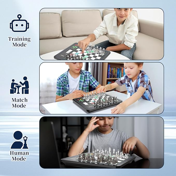 Electronic Chess Set, Computer Chess Game, Chess Set Board Game, Electronic Chess Game, LEDs, Built-in Battery, Great Partner for Play and Practice