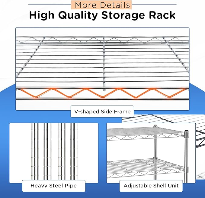 FDW 6-Shelf Adjustable,Storage Shelves Wire Shelving Shelving Unit Metal Shelves Storage Shelf,13" D x 23" W x 59" H,Chrome