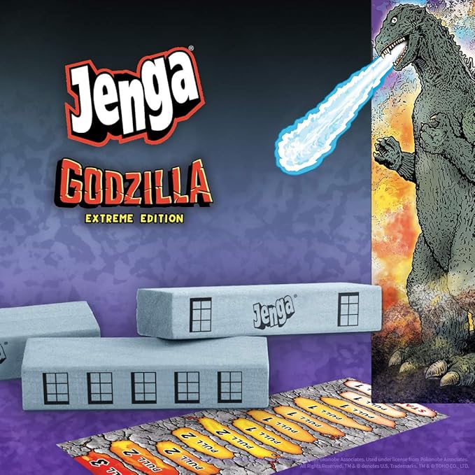 Jenga: Godzilla Extreme Edition | Based on Classic Monster Movie Franchise Godzilla | Collectible Jenga Game | Unique Gameplay Featuring Movable Godzilla Piece