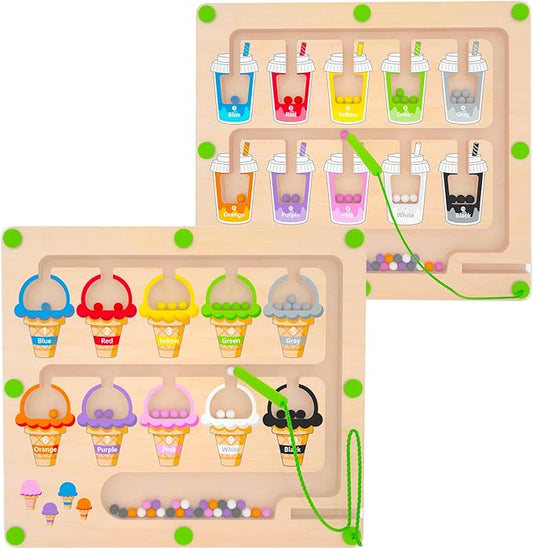 Magnetic Color & Number Maze - Montessori Wooden Puzzle Board Toddler Fine Motor Skills Toys for Boys Girls 3 4 5 Years Old