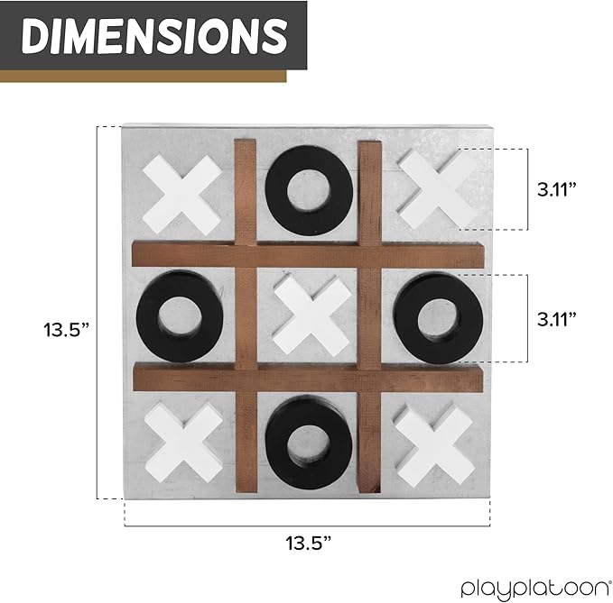 Play Platoon Metal & Wood Magnetic Tic Tac Toe Wall Mounted Games - 13.5 Inch Table Top Playroom Decor or Wall Mounted Room Decor - Rustic Board Game, Room Accessories