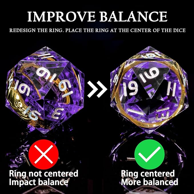 Magic Golden Ring DND Dice Set with Box, Purple Sharp Edge Handmade Lord D and D Polyhedral Dice for use with D&D Tabletop Games RPG, D20 D12 D10 D8 D6 D4