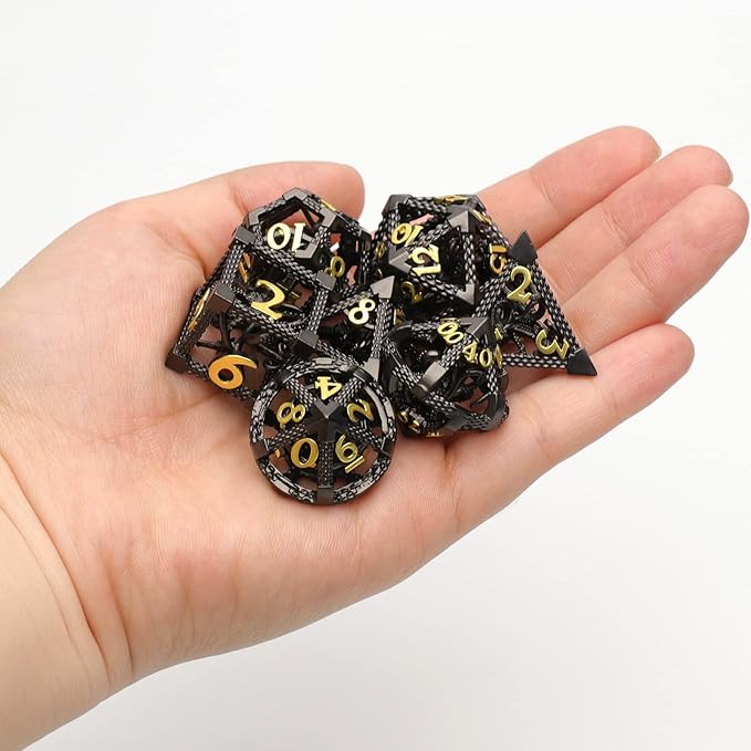 DND Dice, Dungeons and Dragons Metal Dice Set Polyhedral Role Playing Gaming HNCCESG Hollow Cthulhu Dice for Table Game RPG (Black)