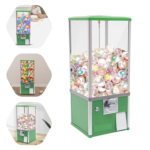 Vending Machine, Candy Gumball Machine Huge Load Capacity Gumball Bank Candy Buy Vending Machine Ball Diameter 1.06-1.77 Inch for Retail Stores Game Stores 10.24x10.24x25.2 in (Dark Green)
