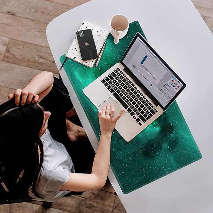 Card Playmat 24" x 14" Game Mat for MTG/TCG Cards, Trading Card Game Stitched Play Mats Original Duel Mat Gaming Competition Pad Board Games Card Binder, Galaxy Green Mana