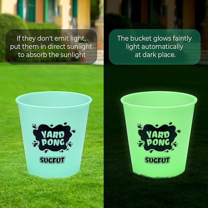 Yard Pong Outdoor Games Glow in Dark with 12 Buckets and 6 Balls, Backyard Toss Games Glow Yard Game for Adults, Family and Kids