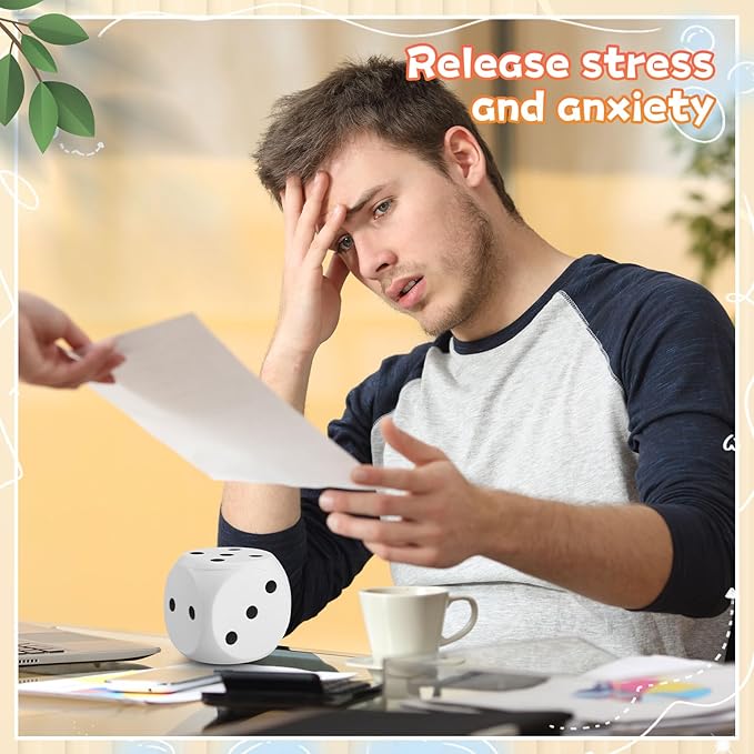 6 Pcs 4" Large Foam Dice Giant Cube with 6 Sided Number Dots Jumbo Soft Slow Big PU Foam Stress Ball for Party Game Math Learning Props Stress Relief Gifts(White)